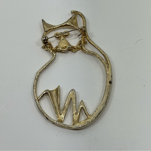 Vintage Large 3 1/2” Gold Tone Cat Shaped Brooch - Picture 6 of 8